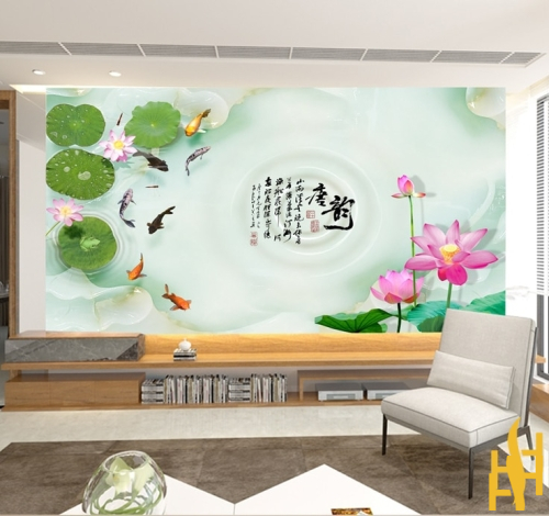 Giấy Dán Tường Hàn Quốc 3D Tranh Cá Chép